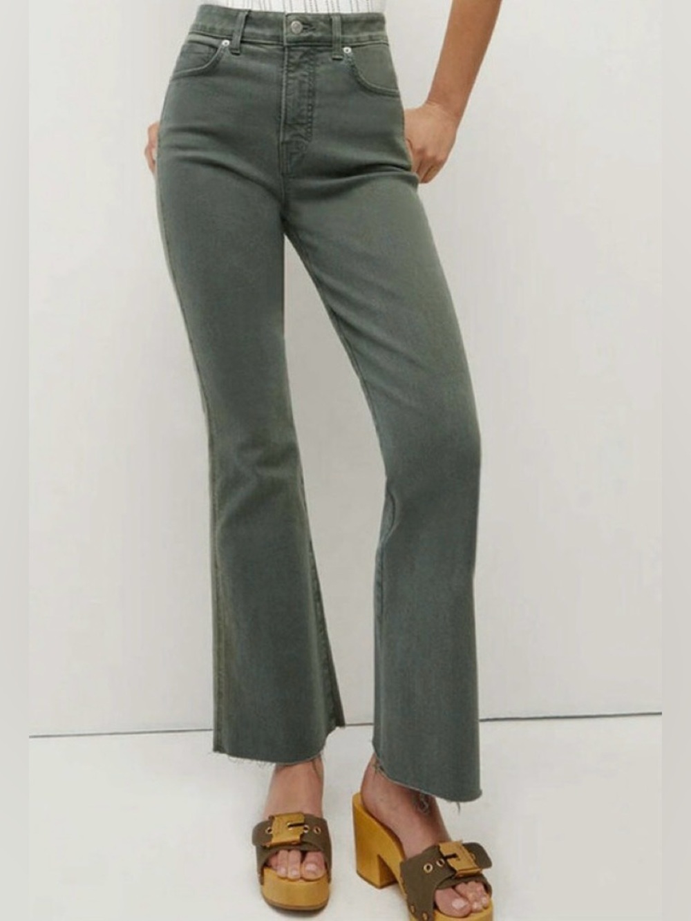 Veronica Beard Carson Ankle Flare Stone Army Green Cropped High Rise Olive 26